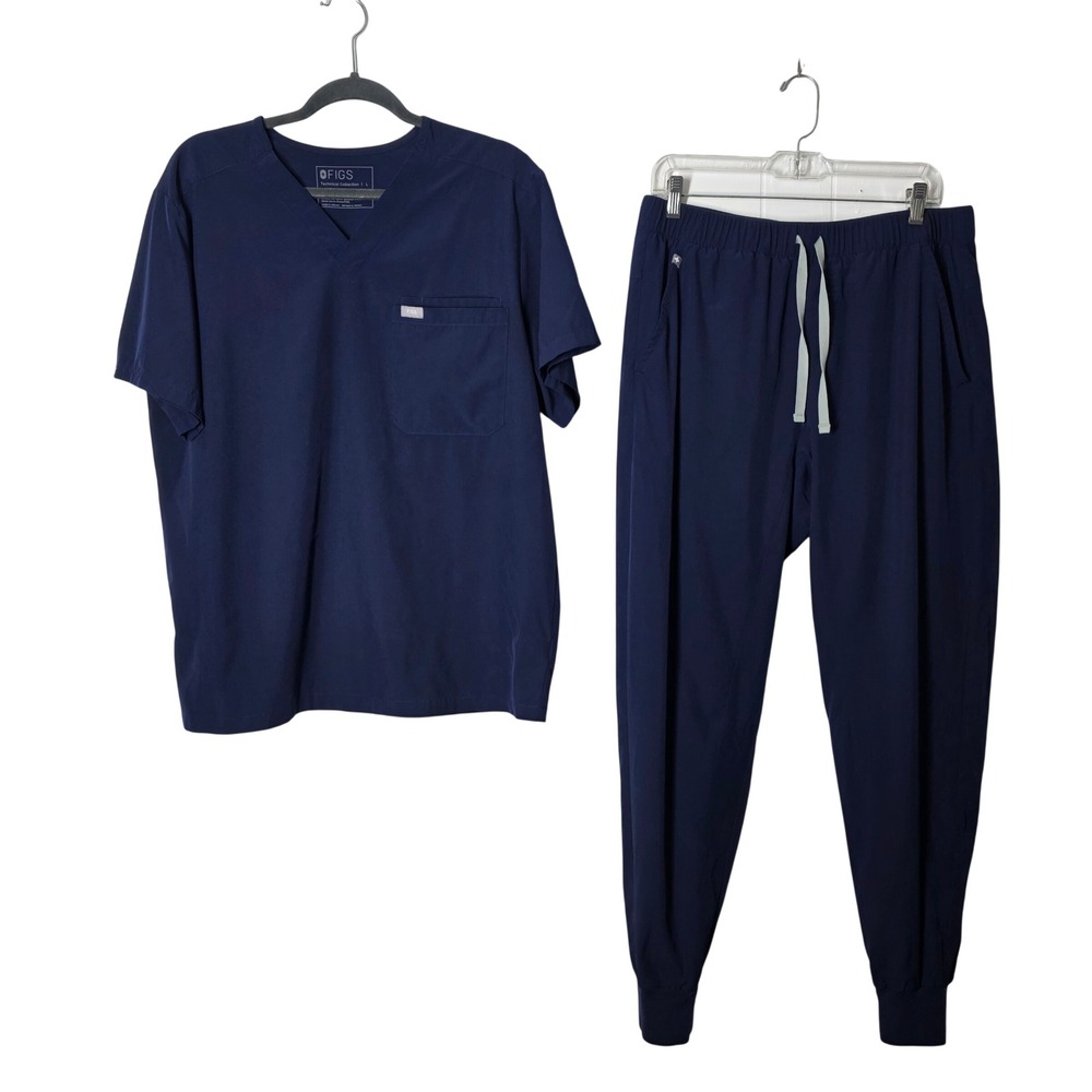 FIGS Technical Collection Mens Large Navy Blue Scrub Set Leon Top Tansen Joggers